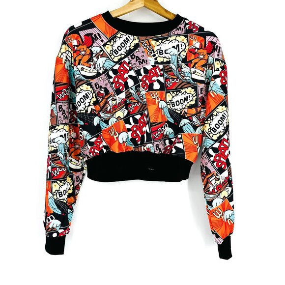 SHEIN Tops - SHEIN Graphic Print Comic Book Multicolor Crew Neck Cropped Stretch Sweatshirt M